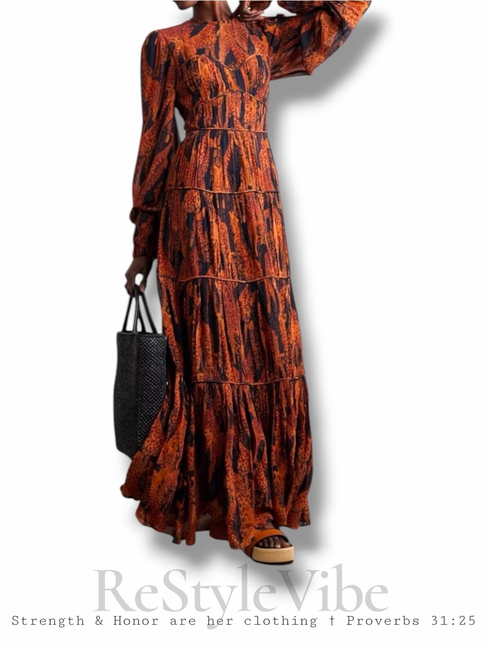 FARM RIO Women’s Size S Dress Maxi Tiered Georgette Style Giraffe Print Animal